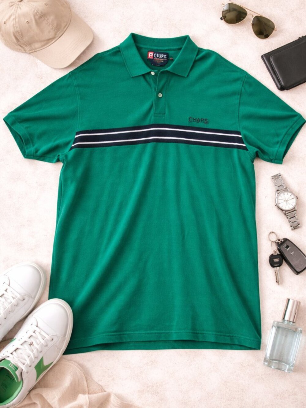 Chaps Ralph Lauren Polo Shirt Green XXL Striped Preppy